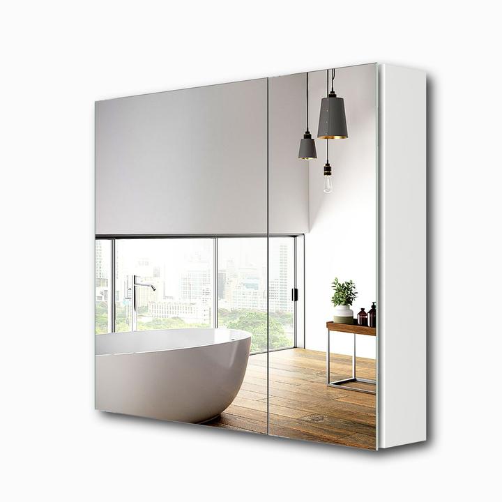 Produktbild Emke Spiegelschränke 75x65cm Spiegelschrank Badschrank mit Doppelseitiger Spiegel (Weiss) (65 x 75 cm)