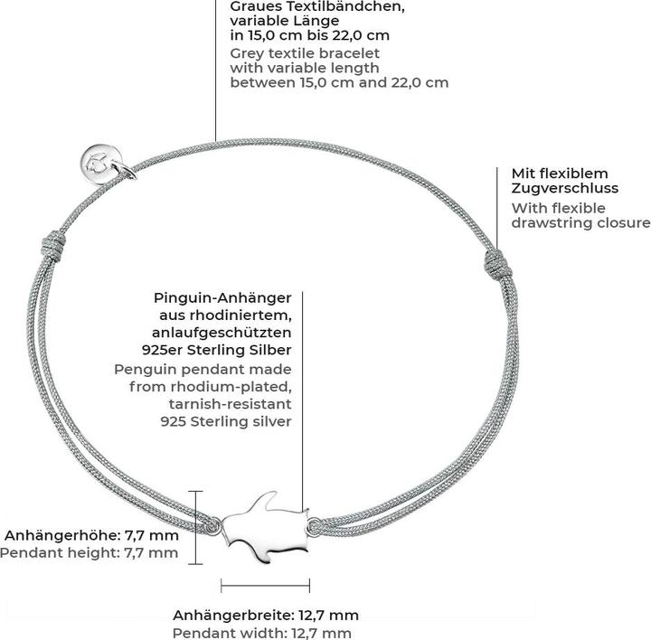 Immagine prodotto Glanzstücke München Pinguino da donna in argento Sterling 15,0 - 22,0 cm, flessibile e regolabile - 10168 (22 cm, Argento)