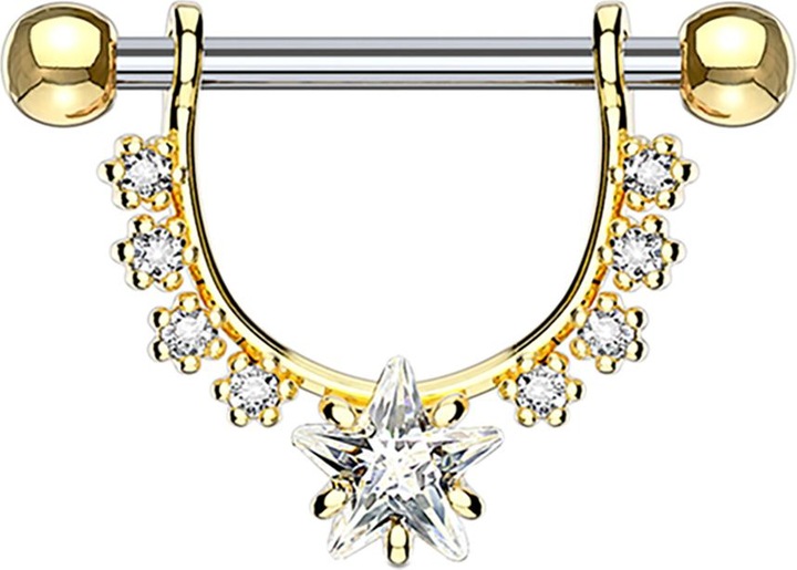 Immagine prodotto Star Piercing Barbell 14k vergoldet Kristall halbbogen mit Sternkristall (senza ottone, Acciaio chirurgico 316L)