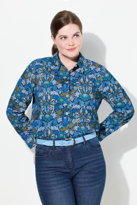Produktbild Ulla Popken Cordbluse, floraler Druck, Hemdkragen, Langarm (50, 52)