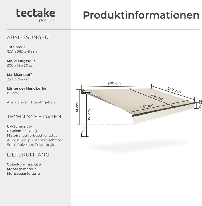 Image du produit tectake store banne articulée Ornella avec support mural (3 m)