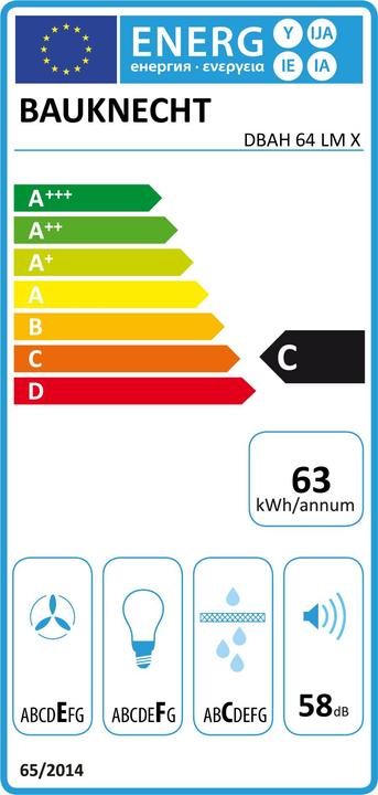 Energie-Label Bauknecht DBAH 64 LM X (Flachschirmhaube)