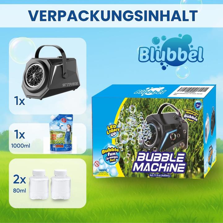 Immagine prodotto Blubbel LED Seifenblasenmaschine mit 1L Flüssigkeit (Macchina bolla)