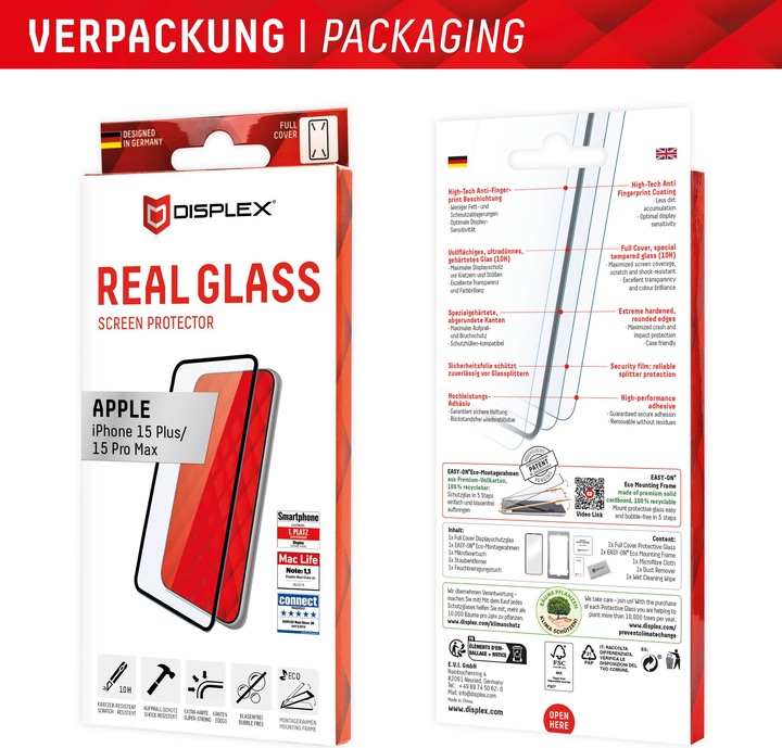 Produktbild Displex Real Glass, Full Cover Panzerglas (1 Stück, Apple iPhone 15 Plus, Apple iPhone 15 Pro Max)