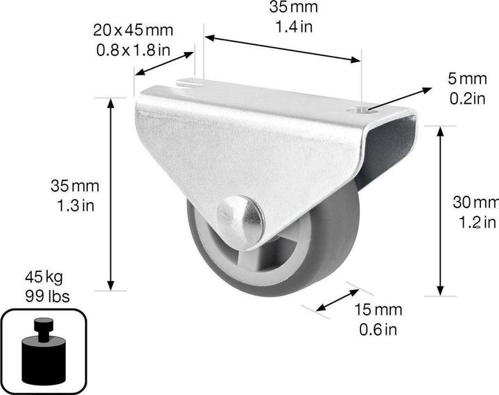 Produktbild Wagner System Möbel-Bockrolle ø 30 mm 20 Stk.soft