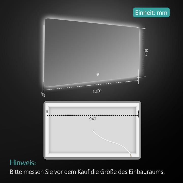 Produktbild Emke Badspiegel mit Beleuchtung Φ80cm, Kaltweiss6500K, Dimmbar, Touch Schalter (60 x 100 cm)