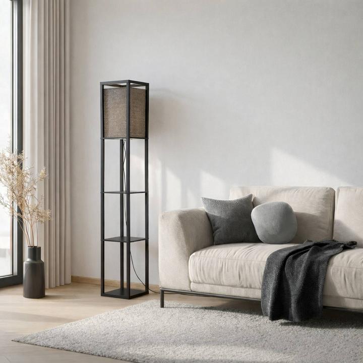 Produktbild Lindby Birta Stehleuchte mit Ablage, Holz, schwarz (E27)