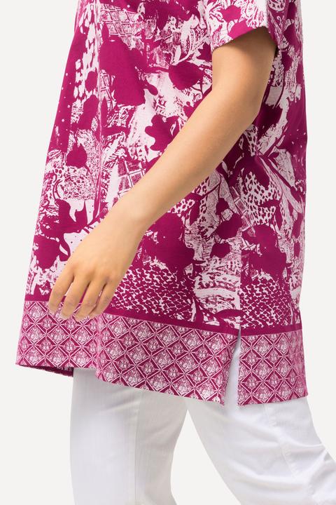 Immagine prodotto Ulla Popken T-shirt con stampa patchwork, laccetti, scollo a V e mezze maniche (46, 48)