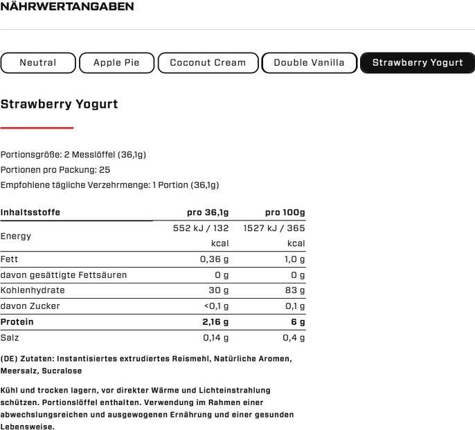 Nährwerte und Zutaten Vast Instant Rice Pudding (900G Dose) (900 g)