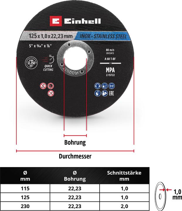 Image du produit Einhell Trennscheiben, 711442, 125x1,0 mm, 10 Stück