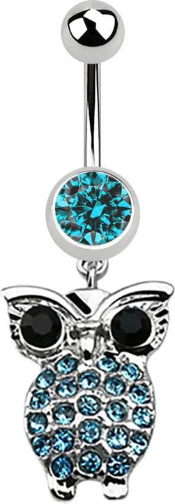 Immagine prodotto Star Piercing Banana d'argento con ciondolo gufo e occhioni color acqua (Acciaio chirurgico 316L, senza ottone)