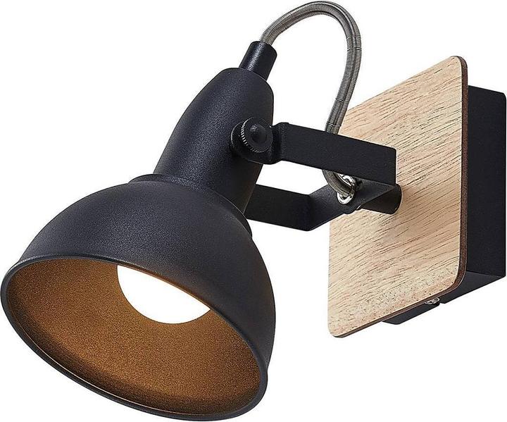 Actual product image Lindby Aylis Spot, black, wood, single flame (E14)