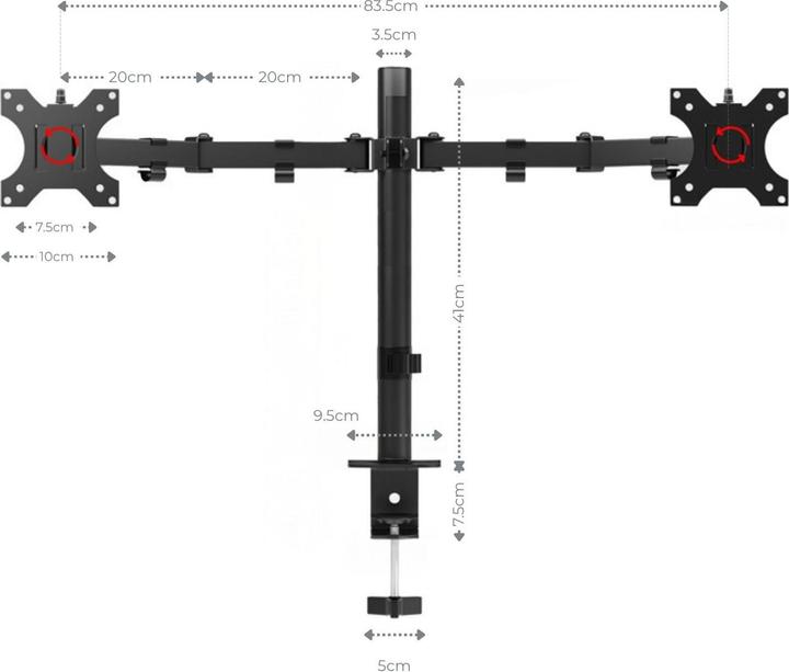 Produktbild Hermex Monitorarm 2 Monitore Doppel-Monitorhalterung Tischhalterung (Tisch, 8 kg)