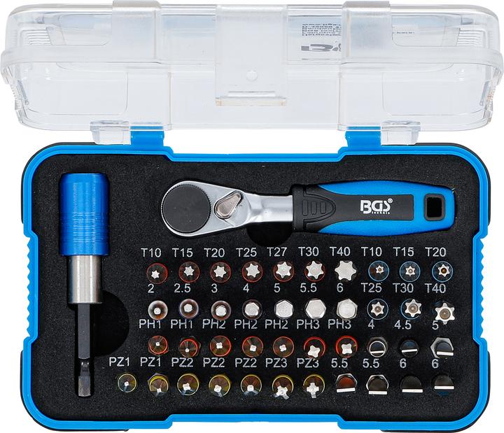 Actual product image BGS Color Bit Set | with Bit Ratchet | External Hexagon 6.3 mm (1/4") | 43 pcs. (Cross Phillips PH)