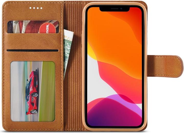 Produktbild Ueli Express iPhone 12 / iPhone 12 Pro Buch Etui Tasche Echtleder mit Kartenfach Hellbraun (Apple iPhone 12, Apple iPhone 12 Pro)