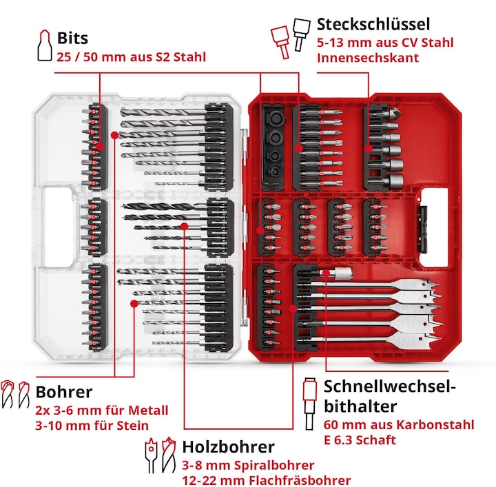Actual product image Einhell 108788 95-piece drill and bit range (50 mm)