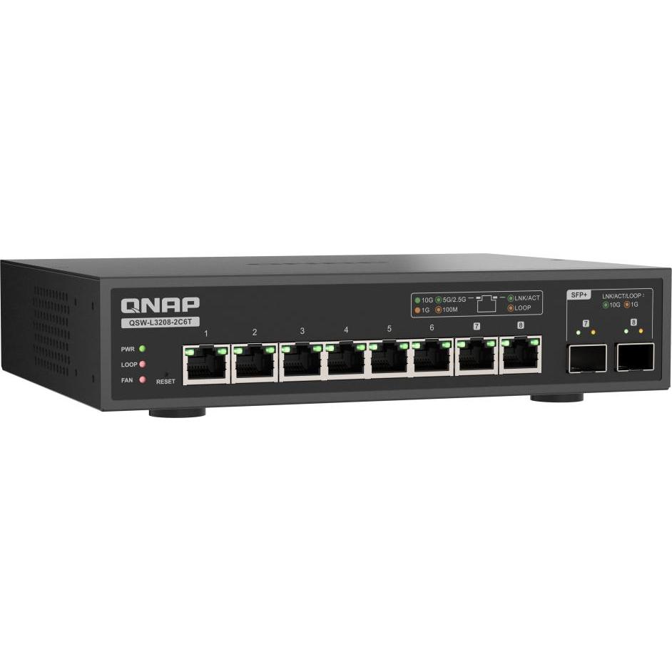 QNAP QSW-L3208-2C6T 6 ports 10Gbps 2 ports (8 Ports), Netzwerk Switch, Schwarz