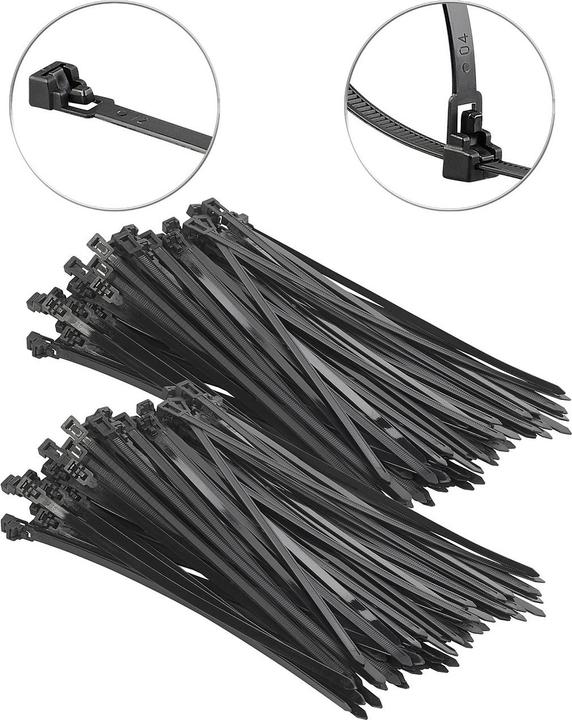 Image du produit AGT Lot de 200 colliers de serrage refermables (Serre-câbles en plastique, 300 mm, 200 pcs)