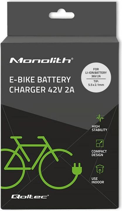 Actual product image Qoltec Ładowarka do baterii roweru elektrycznego 36V | 42V | 2A | 5.5*2.1 (E-bike charger)