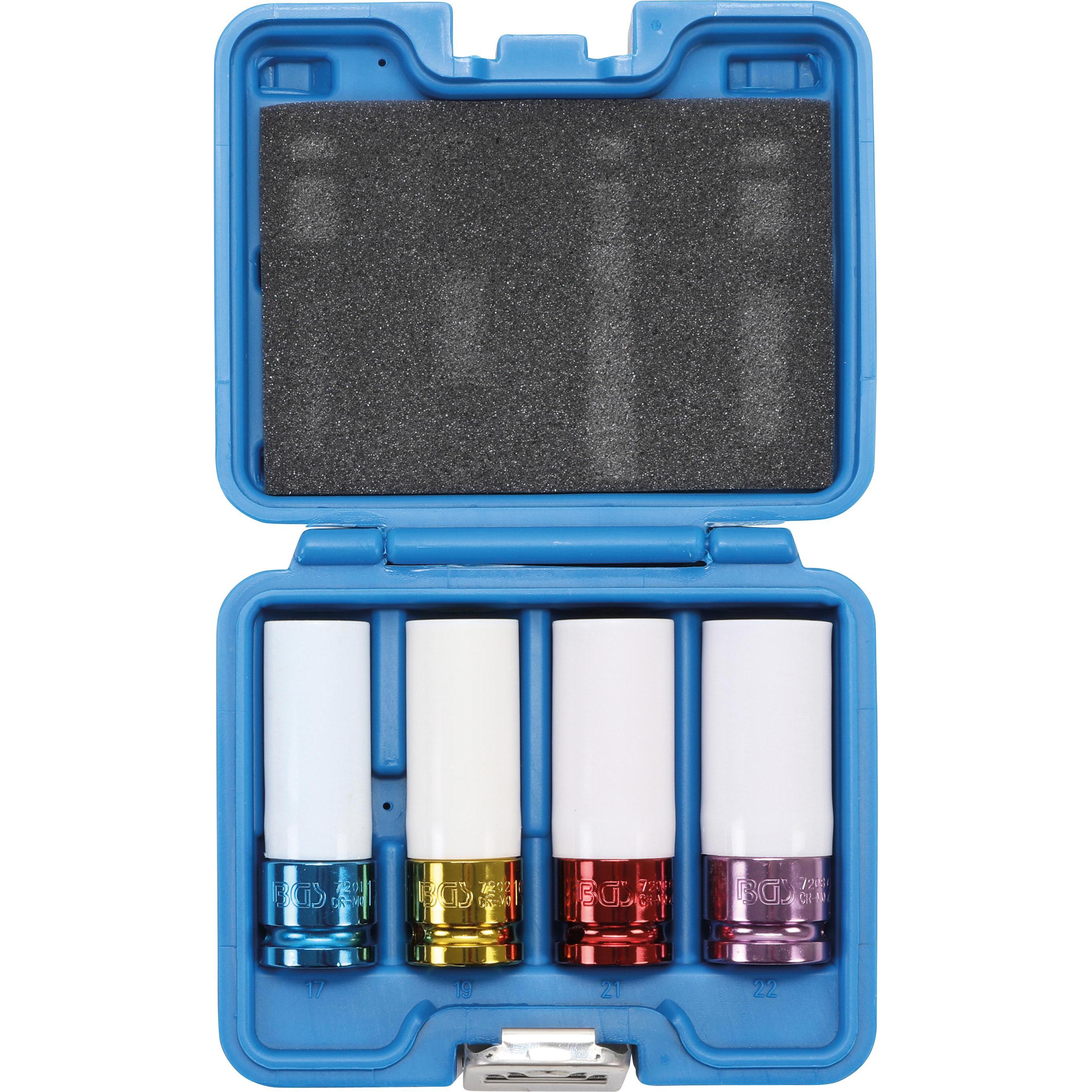 Thumbnail - BGS, Steckschlüssel + Stecknuss, Kraft-Schoneinsatz-Satz Antrieb Innenvierkant 12,5 mm (1/2") SW 17 / 19 / 21 / 22 mm 4-...