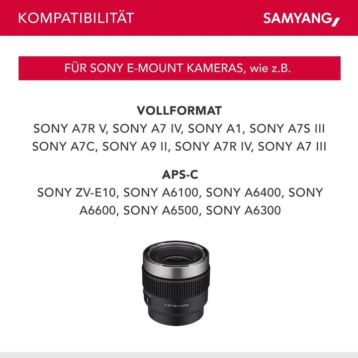 Image du produit Samyang V-AF 35mm f/1.9 FE Sony E (Sony E, APS-C / DX, Plein format)