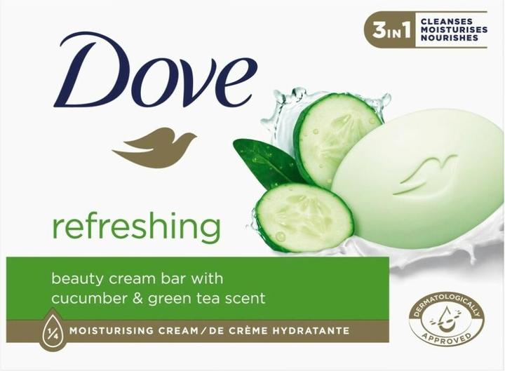 Actual product image Unilever Dove Refreshing 3in1 Bar Soap - Cucumber & Green Tea 90g (Hard soap)