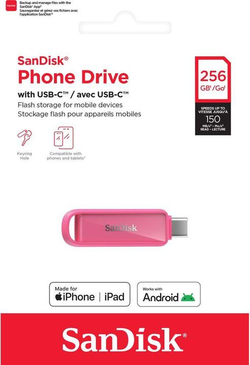 Produktbild SANDISK Phone Drive USB-C Seastar Pink 256GB (256 GB, USB-C)