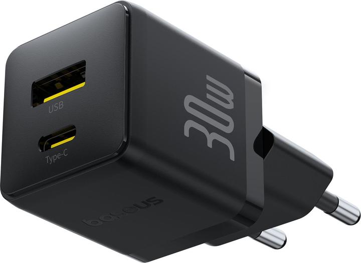 Image du produit Baseus - Wall Charger Palm (P1011160A113-00) - Fast Charging, 2in1, USB, Type-C, 30W - Cluster Black (30 W, 2 ports)