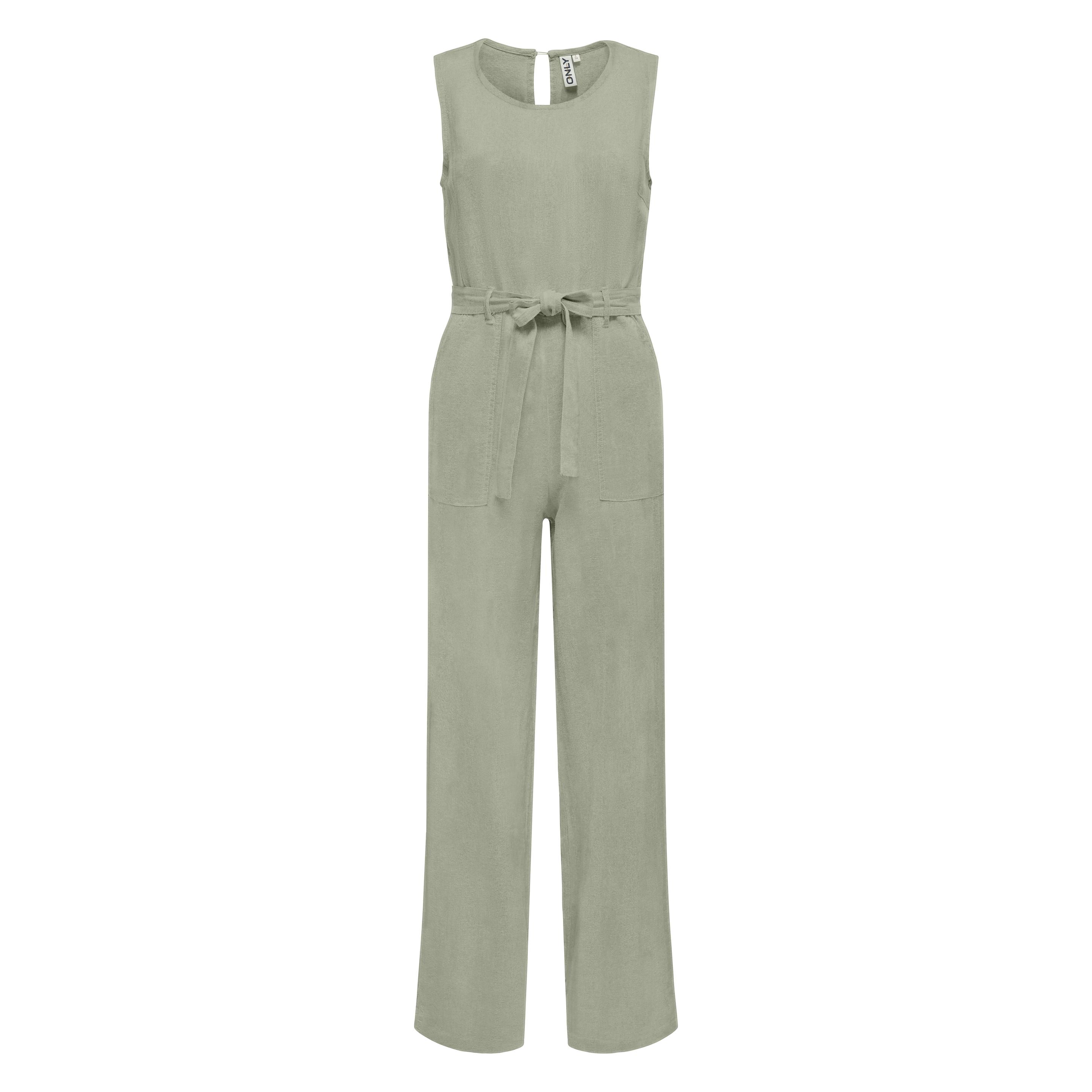 Only, Damen, Jumpsuits, Onlcaro S/L Belt Linen Jumpsuit Cc Pnt, Grün, (32, S)