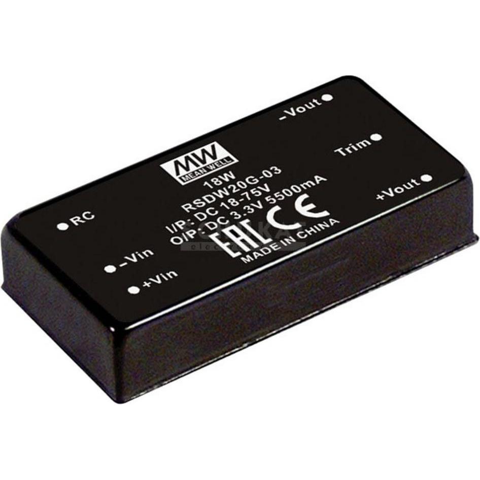 MeanWell, Spannungswandler, DC/DCWandlerModule Serie RSDW20 DIP/DIL x1 Case Single Output 1 Railway