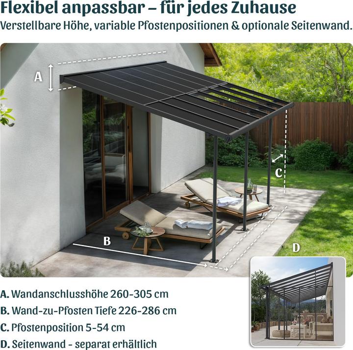 Actual product image Palram CANOPIA | Sierra Cabrio 10X34 / 3X10.4 Patio Cover Dark Grey Structure | Opaque Grey Panels