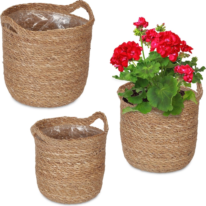 Produktbild Relaxdays 3x Seegras Blumentopf (25.50 cm)