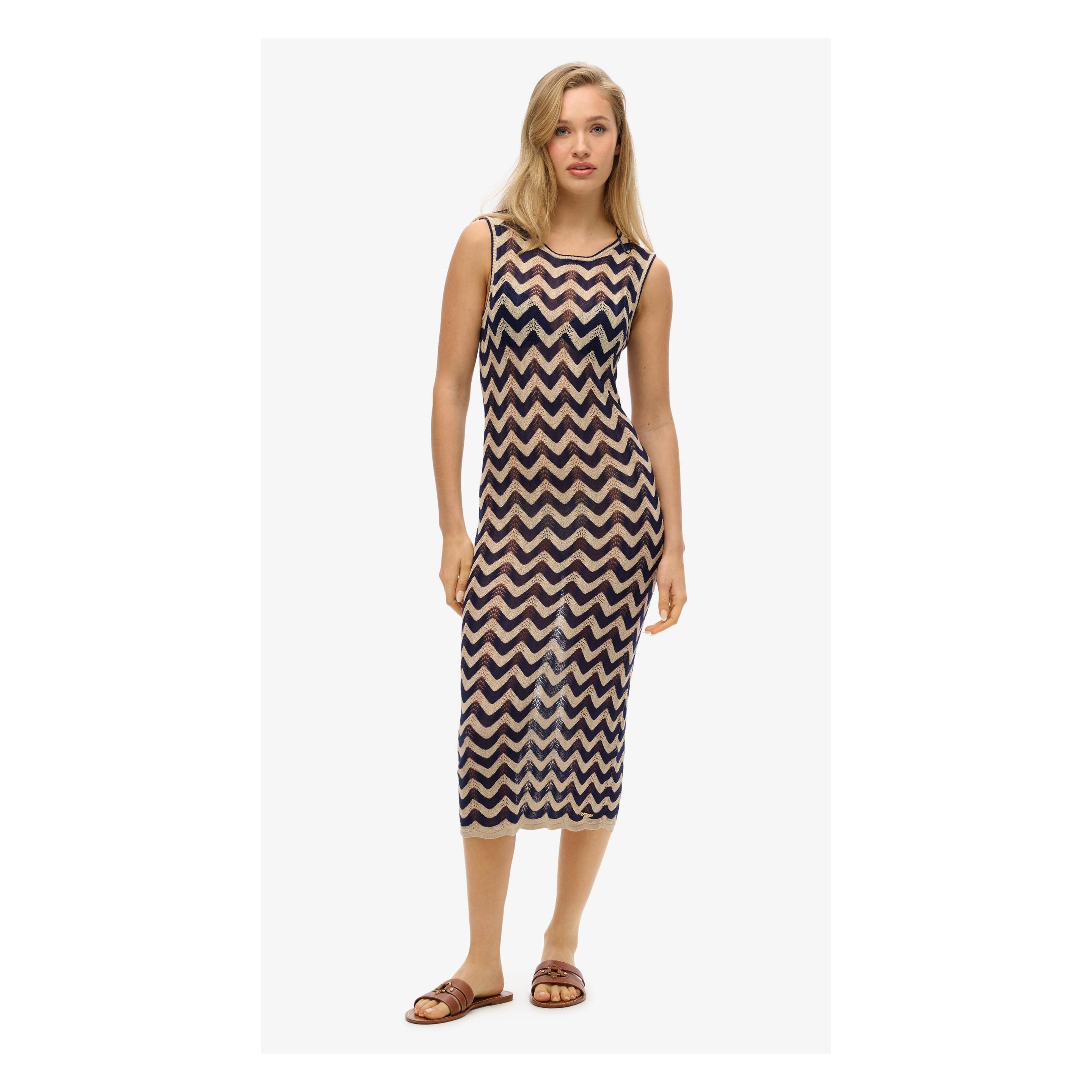 Superdry, Damen, Kleider, Midi-Strickkleid Mit Zickzackmuster, Blau, (12XL)