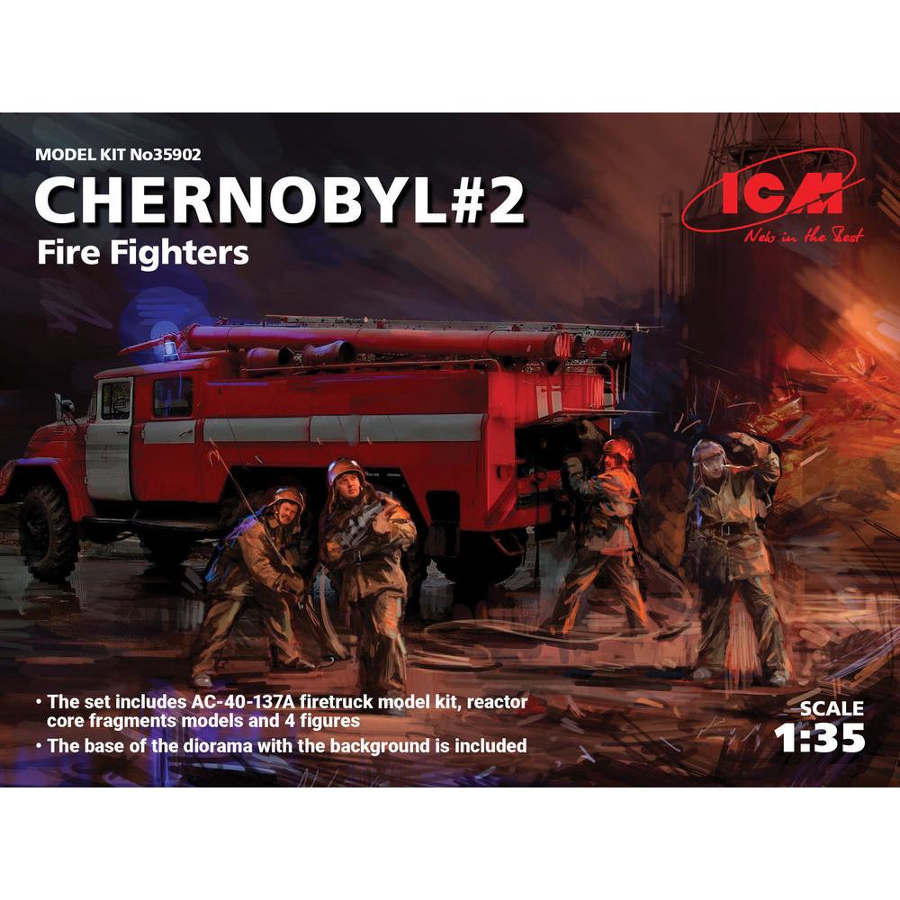 Thumbnail - ICM Chernobyl2. Fire Fighters(AC-40-137A firetruck&4figur&diora base w.backgrou