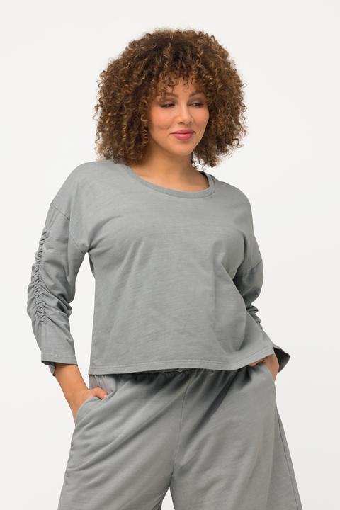 Actual product image Ulla Popken Cropped Oversized Sweatshirt with Ruched Sleeves (54)
