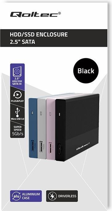 Produktbild Qoltec Gehäuse für SSD HDD 2,5", SATA, USB 3.0, 2TB (2.5")