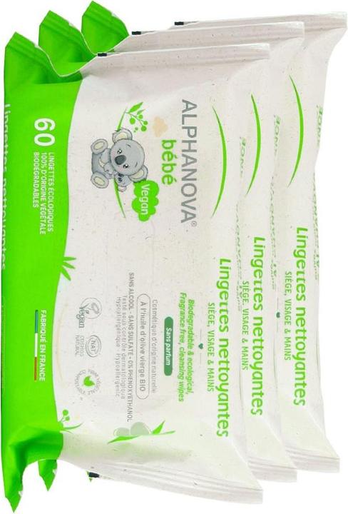 Image du produit Alphanova Lingettes de soin (3 x 60 pcs)