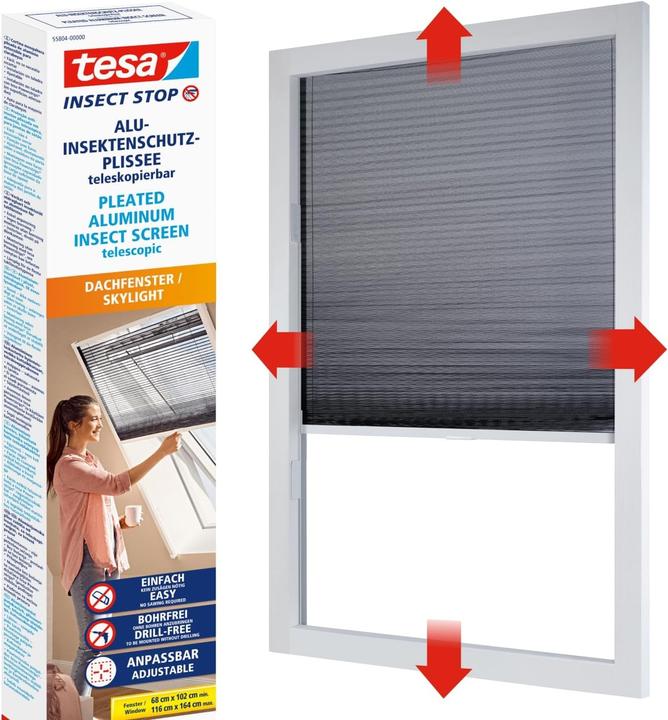 Actual product image tesa Aluminium pleated insect screen for roof windows, roller blind, telescopic, easy installation (164 x 102 cm)