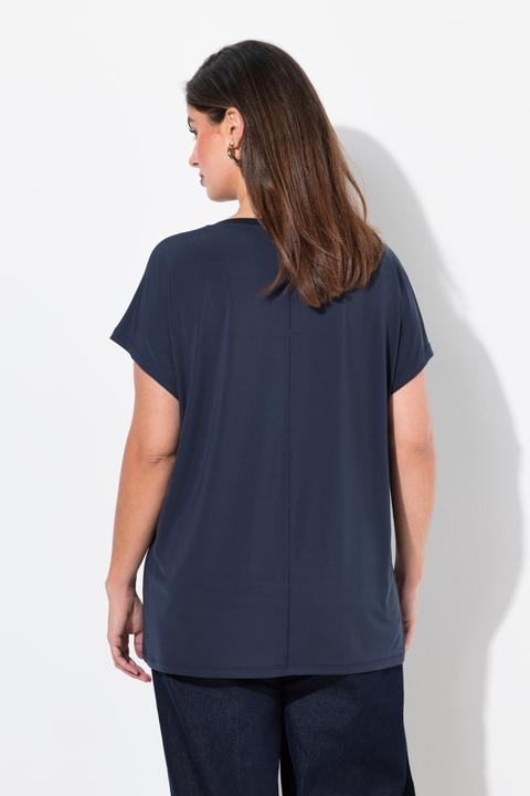 Image du produit Ulla Popken T-shirt oversize, col en V avec liseré pailleté, manches courtes (56)