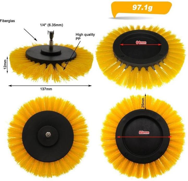 Image du produit Hermex Brosse pour perceuse/visseuse sans fil poils mi-durs Jaune