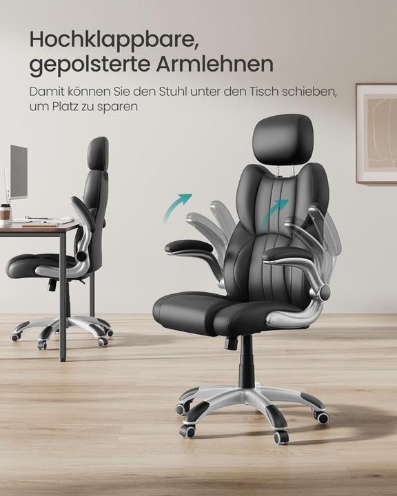 Produktbild Songmics Bürostuhl Gaming Verstellbar Kopfstütze Armlehnen Schwarz (45 - 53 cm)