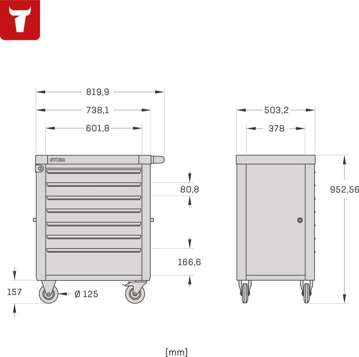 Image du produit Stier Servante d'atelier avec dispositif de protection et porte latérale, garnie, 223 pièces (223 x)
