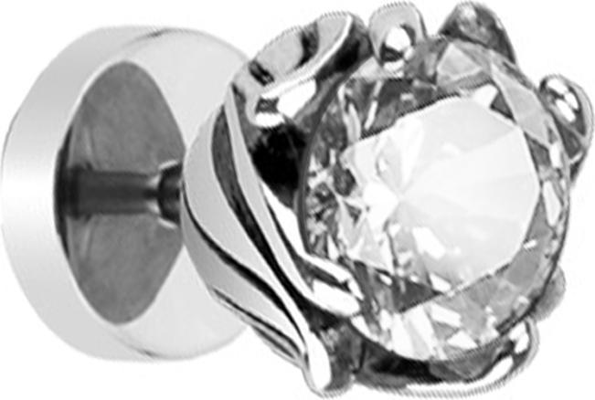 Actual product image Star Piercing Fake Plug silber Tribal Blume mit Kristall silber (without brass, Surgical steel 316L)