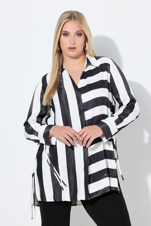 Actual product image Ulla Popken Mixed Stripe Button Front Tunic Blouse (62)