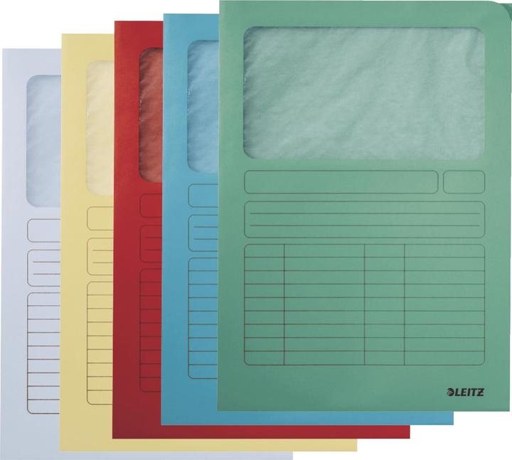 Produktbild Leitz Sichtmappe, DIN A4, Karton, mit Sichtfenster, sortiert 160 g/qm, Oberteil mit beschriftbarem D (A4, 1 x)