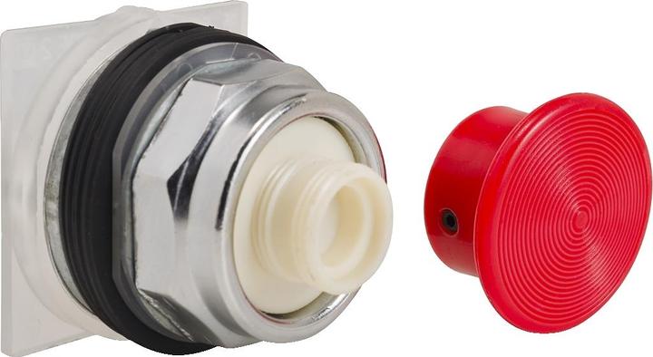 Actual product image Schneider Red snap-in mushroom push-button, non-illuminated, type K Ø30 round momentary switch 9001KR24R