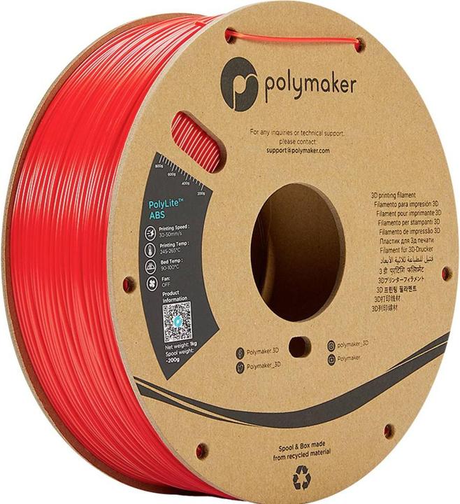 Actual product image Polymaker PolyLite ABS Red 2.85 mm 1,000 g (ABS, 2.85 mm, 1000 g)