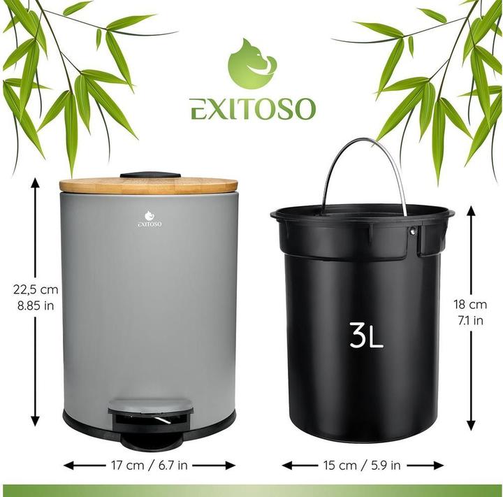 Immagine prodotto Exitoso Tretmülleimer mit Softclose-Deckel 3 l, Grau (3 l)