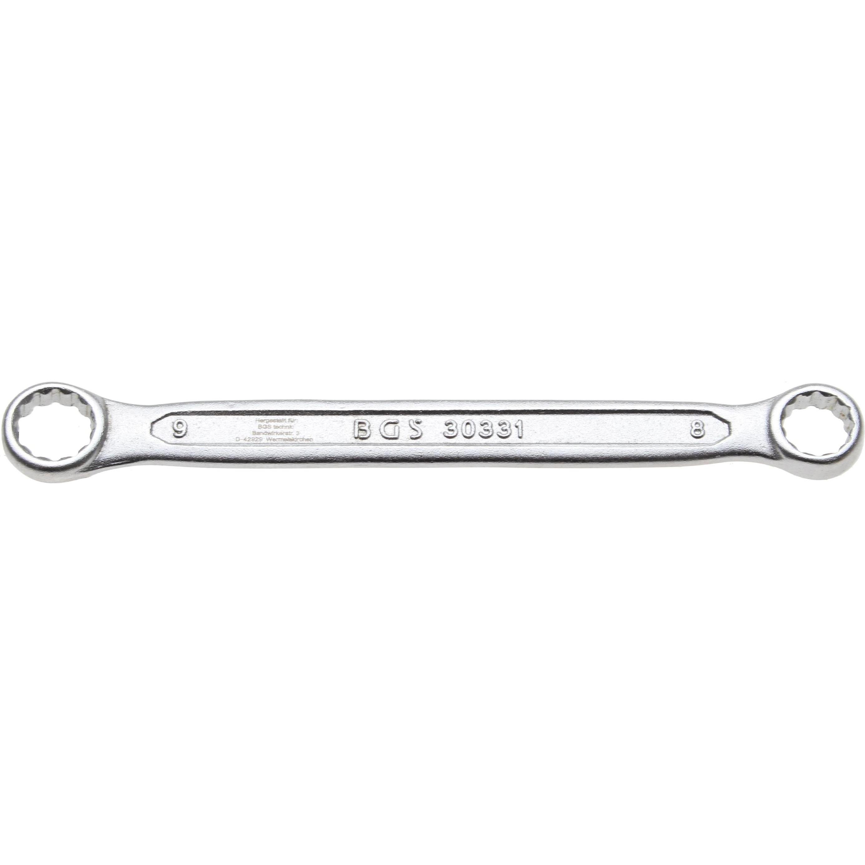 BGS, Schraubenschlüssel, Doppel-Ringschlüssel extra flach SW 8 x 9 mm (9 mm, 8 mm)