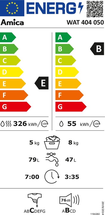 Energie-Label Amica WAT 404 070 Waschtrockner